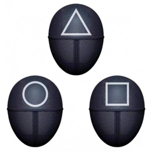 Set trei masti pentru carnaval, Squid Game, Triunghi, Patrat, Cerc, Negru