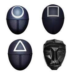 Set patru masti pentru carnaval, Squid Game, Triunghi, Patrat, Cerc, Negru, Lider Set patru masti pentru carnaval, Squid Game, Triunghi, Patrat, Cerc, Negru, Lider