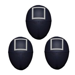 Set trei masti pentru carnaval, Squid Game, Patrat, Negru Set trei masti pentru carnaval, Squid Game, Patrat, Negru