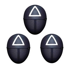 Set trei masti pentru carnaval, Squid Game, Triunghi, Negru Set trei masti pentru carnaval, Squid Game, Triunghi, Negru