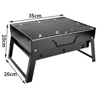 Gratar cu carbune, Portabil, Otel inoxidabil, 35x26x20cm, Negru