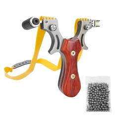 Set prastie cu lase, Sling Queen, metalic, 11.5 cm, cu boloboc, maner lemn, maro si 100 bile de 9 mm