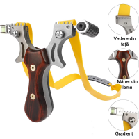 Set prastie cu laser, Sling Queen, metalic, 11.5 cm, cu boloboc, maner lemn,maro si 200 bile de 6 mm