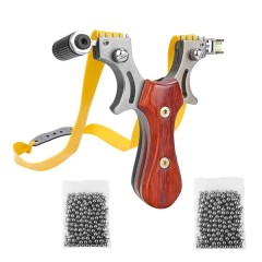 Set prastie cu lase, Sling Queen, metalic, 11.5 cm, cu boloboc, maner lemn, maro si 200 bile de 9 mm