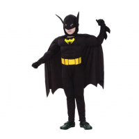 Set masca LED si costum carnaval Batman cu muschi pentru copii, negru, 7-9 ani, 120-130 cm