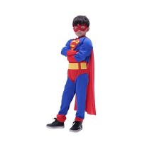 Costum carnaval Superman cu muschi pentru copii, Justice, rosu-albastru, 3-5 ani, 90-110 cm