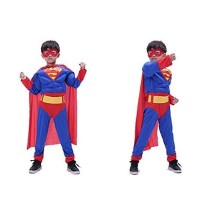 Costum carnaval Superman cu muschi pentru copii, Justice, rosu-albastru, 3-5 ani, 90-110 cm