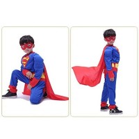 Costum carnaval Superman cu muschi pentru copii, Justice, rosu-albastru, 3-5 ani, 90-110 cm