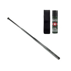 Set baston telescopic din otel si spray paralizant , 90 ml, argintiu, 77 cm, 4 sectiuni , husa inclu