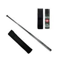 Set baston telescopic din otel si spray paralizant , 90 ml, argintiu, 77 cm, 4 sectiuni , husa inclu
