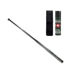 Set baston telescopic din otel si spray paralizant , 110 ml, argintiu, 77 cm, 4 sectiuni , husa incl