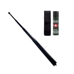 Set baston telescopic din otel si spray paralizant , 110 ml, negru, 77 cm, 4 sectiuni , husa inclusa