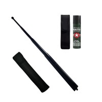 Set baston telescopic din otel si spray paralizant , 110 ml, negru, 77 cm, 4 sectiuni , husa inclusa