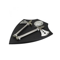 Panoplie in forma de scut cu doua topoare, lemn, 55 cm, negru
