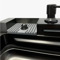 Chiuvetă bucătărie multifuncțională, Duș Extractabil, Tocător Lemn, LCD Temperatură, 2 Jeturi Apă, N