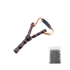 Set praștie din lemn si 100 bile metalice 8 mm pentru airsoft si prastie, 19 cm, Maro