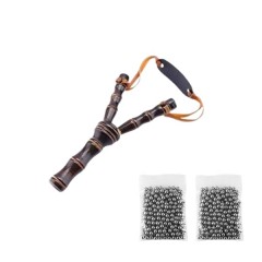 Set praștie din lemn si 200 bile metalice 6 mm pentru airsoft si prastie, 19 cm, Maro