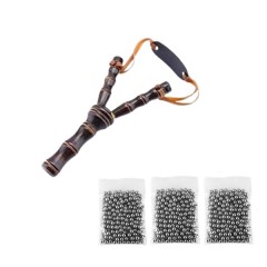 Set praștie din lemn si 300 bile metalice 9 mm pentru airsoft si prastie, 19 cm, Maro