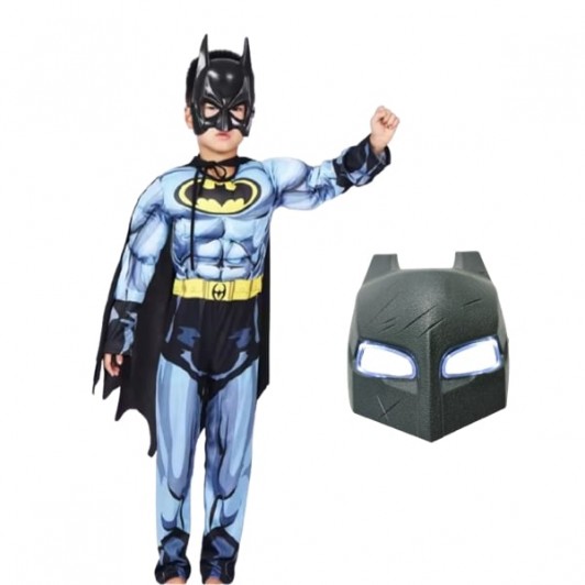 Set costum Batman cu muschi si masca LED, S, 3-5 ani, 90-110 cm