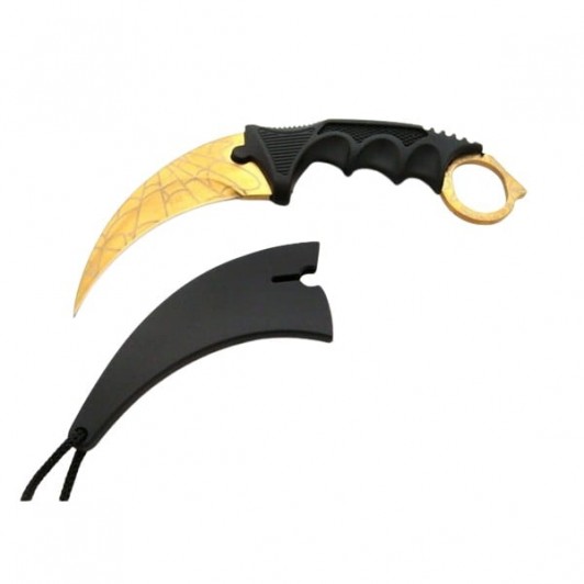 Cuțit Karambit de antrenament, model auriu, design pânză de păianjen, 18,5 cm Cuțit Karambit de antrenament, model auriu, design pânză de păianjen, 18,5 cm