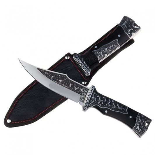 Cutit de vanatoare, design ornament vanatoare, 27.5 cm, negru Cutit de vanatoare, design ornament vanatoare, 27.5 cm, negru