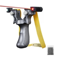 Set prastie plastic cu laser si set 100 bile  9 mm, 11.5 cm, cu boloboc, argintiu