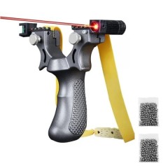 Set prastie plastic cu laser si set 200 bile  9 mm, 11.5 cm, cu boloboc, argintiu