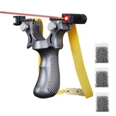 Set prastie plastic cu laser si set 300 bile  9 mm, 11.5 cm, cu boloboc, argintiu