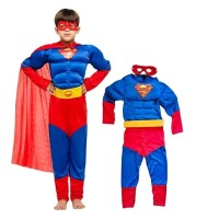 Costum Superman cu muschi, pelerina si masca, 3-5 ani, 100-110 cm Costum Superman cu muschi, pelerina si masca, 3-5 ani, 100-110 cm