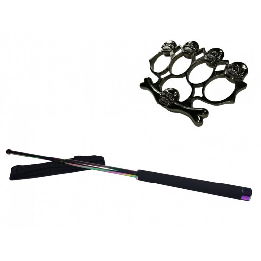 Set baston telescopic 66 cm si box-rozeta craniu negru