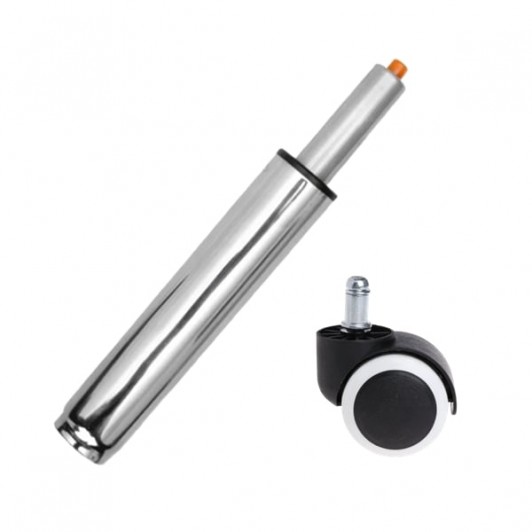 Set rotita universala cauciuc si cilindru piston, gaz, pentru scaune birou, argintiu, 35 cm