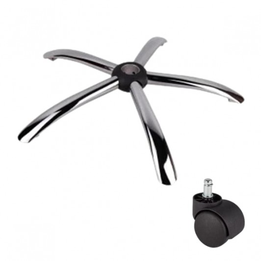 Set baza pentru scaun directorial, 60 cm si rolă universală, Ø11 mm, PVC dur