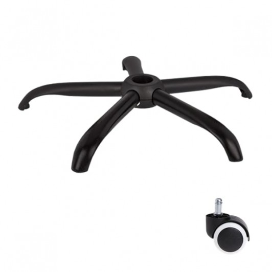 Set baza pentru scaun directorial plastic, 64 cm si rolă universală, cauciuc