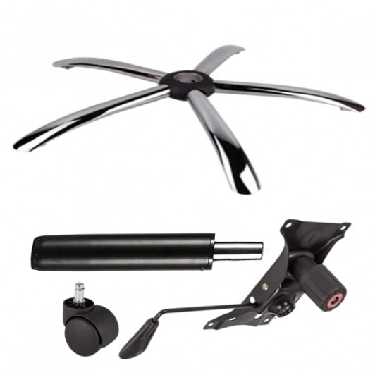 Set placuta balans metalica 22 cm x 15 cm, baza 60 cm, rolă universală  Ø11 mm  si cilindru piston, gaz, pentru scaune birou, negru, 35 cm