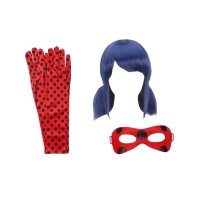 Set costum copii Buburuza – tip combinezon rosu, cu masca, peruca si manusi, marime 110-120 cm, 5-7