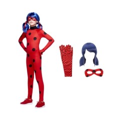 Set costum copii Buburuza – tip combinezon rosu, cu masca, peruca si manusi, marime 120-130 cm, 7-9