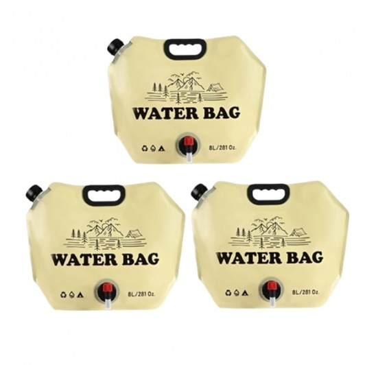 Set 3 saci de apa pliabili 8L, pentru camping si calatorii, bej Set 3 saci de apa pliabili 8L, pentru camping si calatorii, bej