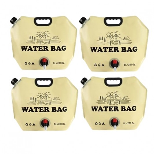 Set 4 saci de apa pliabili 8L, pentru camping si calatorii, bej
