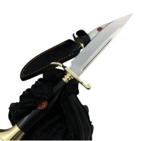 Cutit tactic de vanatoare, teaca din piele naturala, lama 440C, maner acrilic full tang, 26 cm, negr
