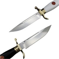 Cutit tactic de vanatoare, teaca din piele naturala, lama 440C, maner acrilic full tang, 26 cm, negr