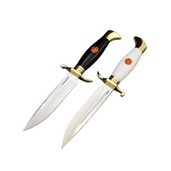 Set doua cutite de vanatoare, teaca din piele naturala, lama 440C, maner acrilic full tang, 26 cm, a