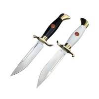 Set doua cutite de vanatoare, teaca din piele naturala, lama 440C, maner acrilic full tang, 26 cm, a