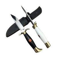 Set doua cutite de vanatoare, teaca din piele naturala, lama 440C, maner acrilic full tang, 26 cm, a