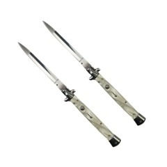 Set doua bricege automate stiletto, Italian Blade, otel inoxidabil, husa inclusa, argintiu, 33 cm