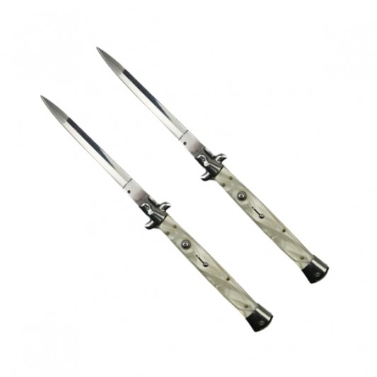 Set doua bricege automate stiletto, Italian Blade, otel inoxidabil, husa inclusa, argintiu, 33 cm