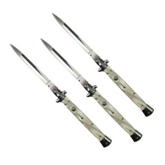 Set trei bricege automate stiletto, Italian Blade, otel inoxidabil, husa inclusa, argintiu, 33 cm
