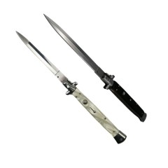 Set doua bricege automat stiletto, Italian Blade, otel inoxidabil, husa inclusa, argintiu si negru,
