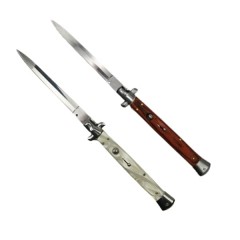 Set doua bricege automat stiletto, Italian Blade, otel inoxidabil, husa inclusa, argintiu si maro, 3