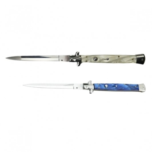 Set doua bricege automat stiletto, Italian Blade, otel inoxidabil, husa inclusa, argintiu 33 cm, alb