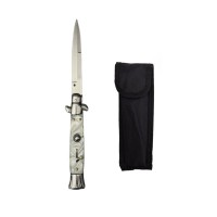 Set doua bricege automat stiletto, Italian Blade, otel inoxidabil, husa inclusa, argintiu 33 cm, alb